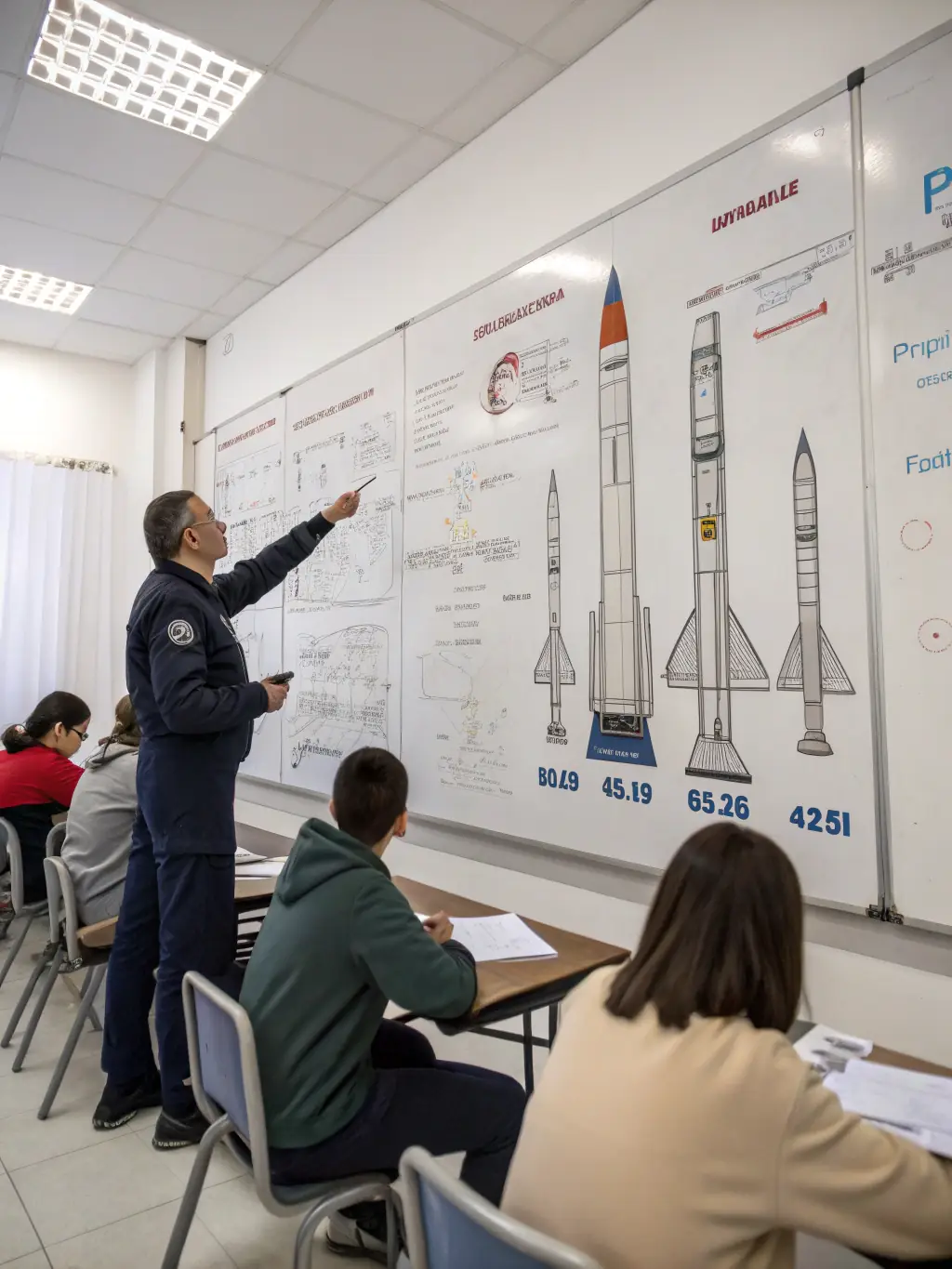 A classroom setting where an instructor is explaining aeronautical concepts to a group of attentive students, highlighting GSAA's theoretical education offerings.