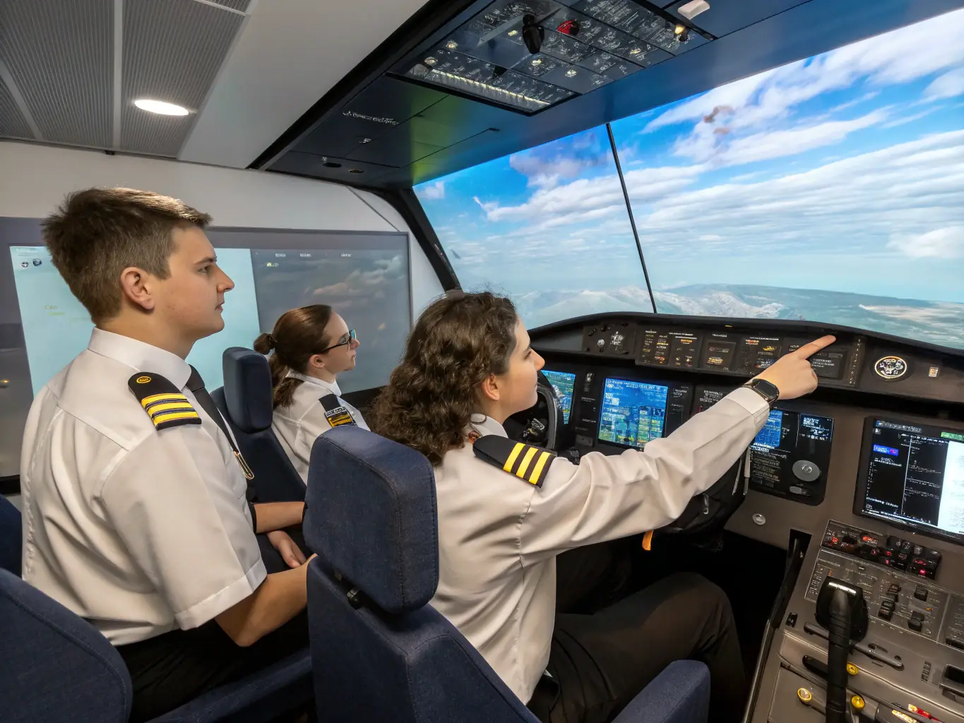 A photograph of participants in a flight simulation session, experiencing the thrill of flying in a safe and controlled environment.