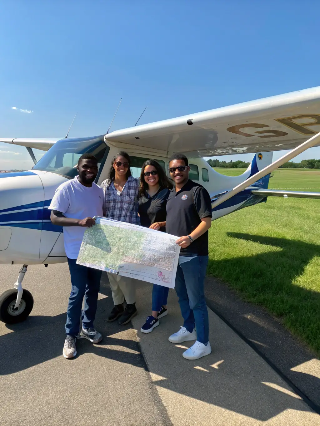 A group of adults and children are gathered around a vintage aircraft, listening to an instructor explain its features, highlighting GSAA's commitment to preserving aviation history.